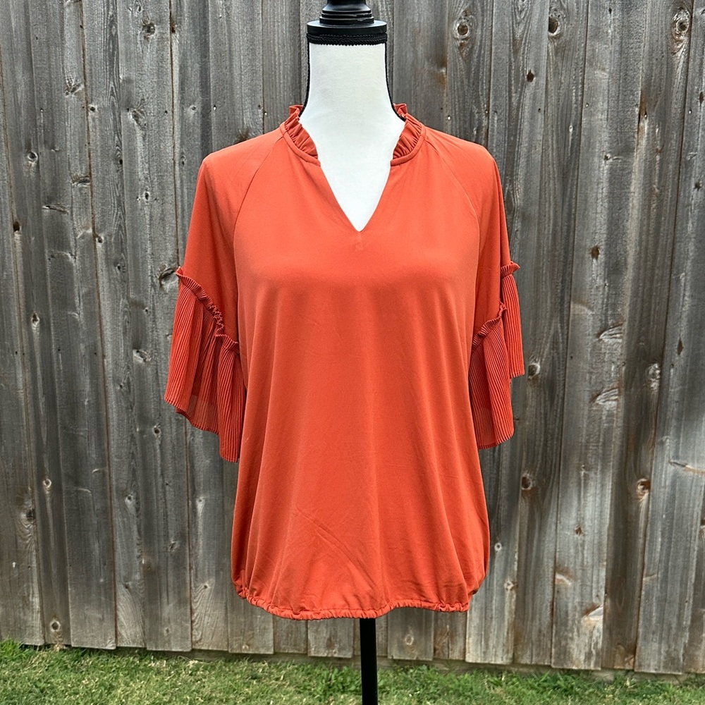 Marc New York Orange Blouse with Ruffle Sleeves EUC